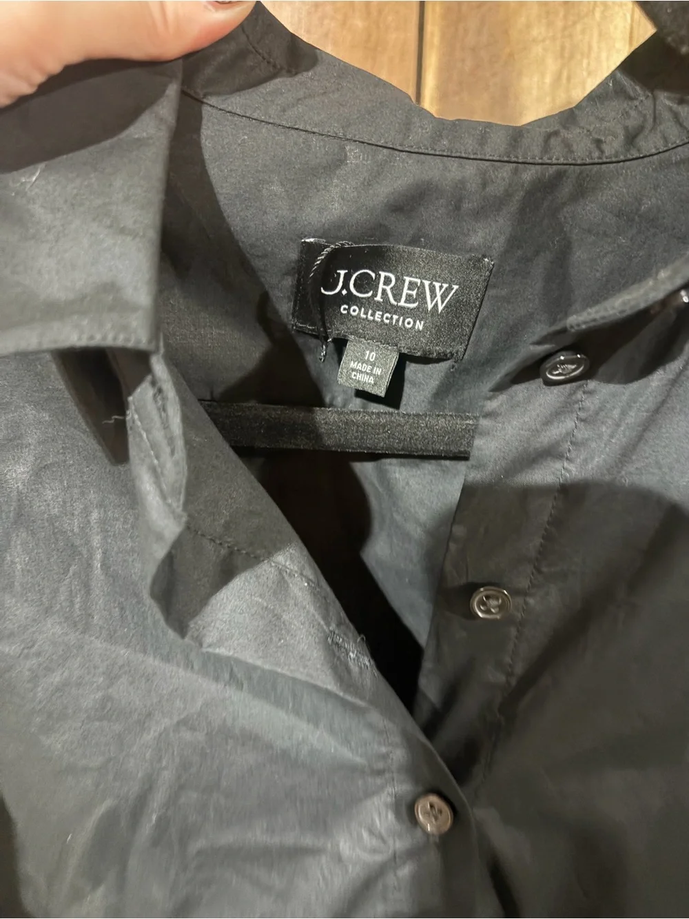 J.Crew Collection – Feather Cuff Button-Up Shirt – Black Cotton Poplin – Sz. 10